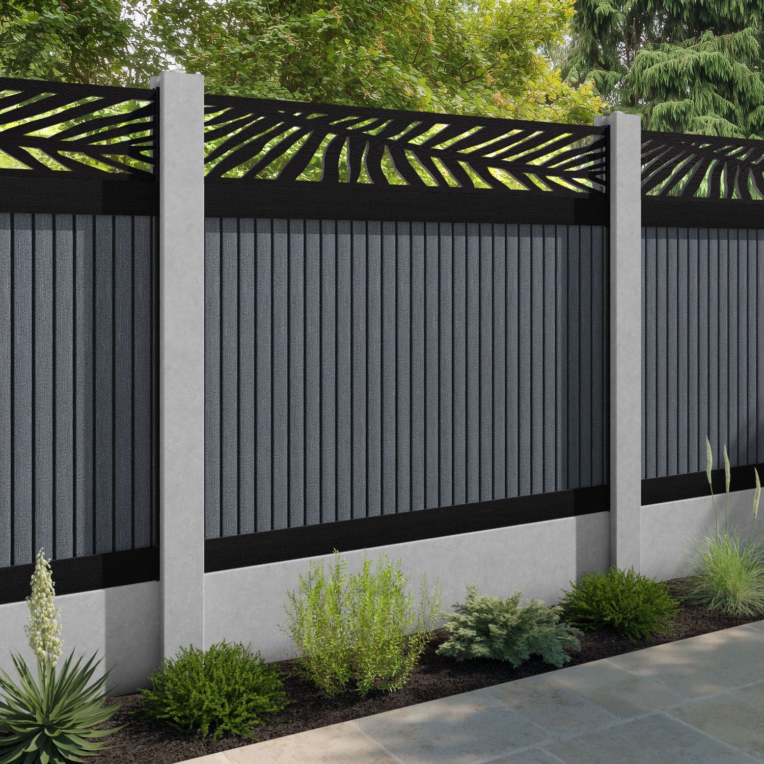 Virtis Palm Fence Panel - Anthracite - for existing concrete posts