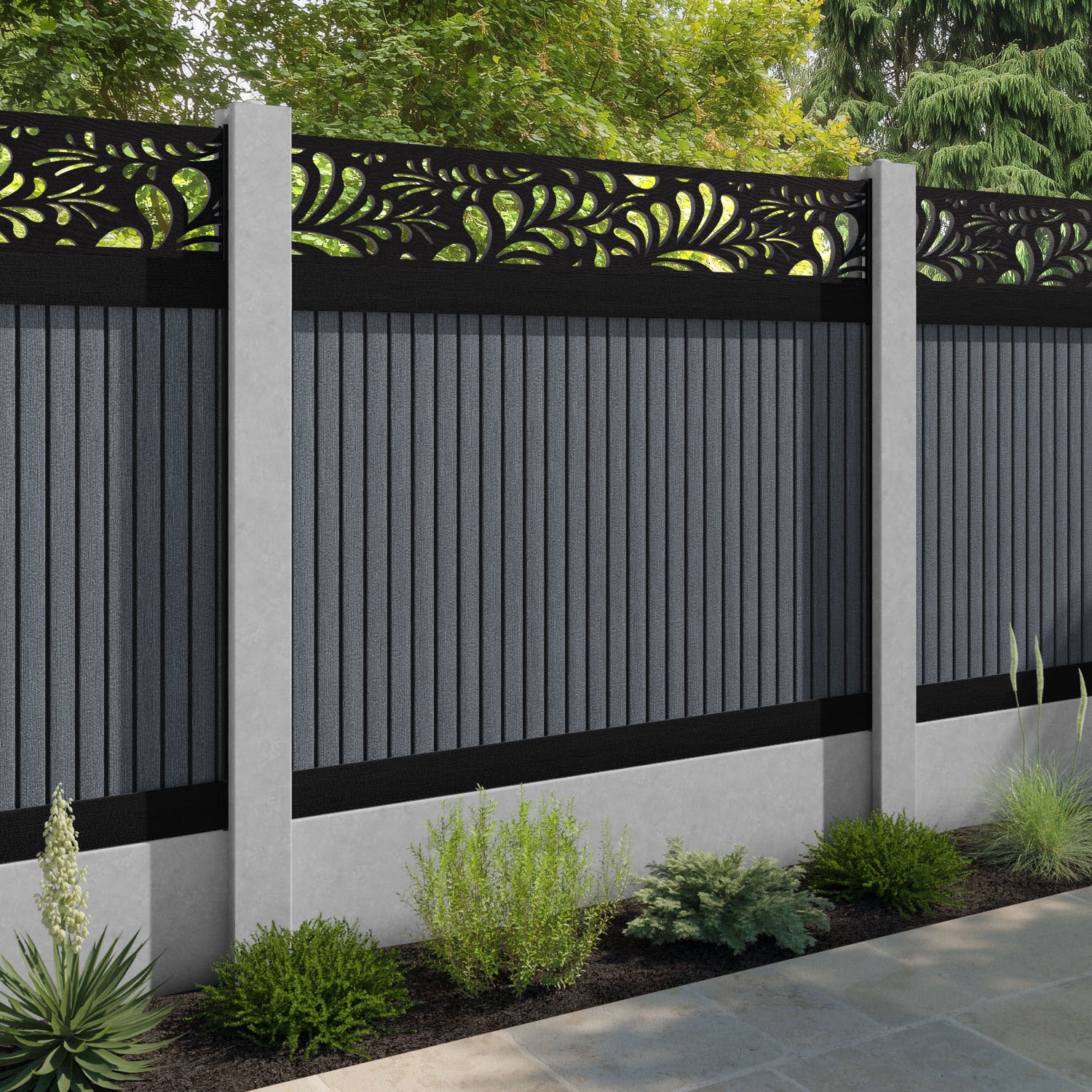 Virtis Petal Fence Panel - Anthracite - for existing concrete posts