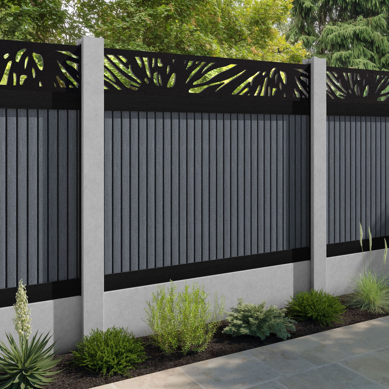 Virtis Poppy Fence Panel - Anthracite - for existing concrete posts