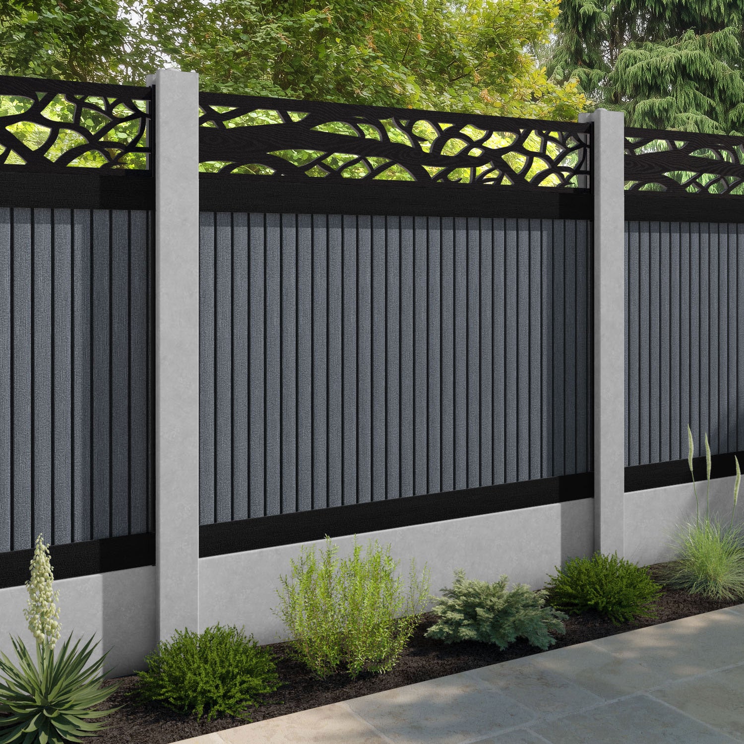 Virtis Twilight Fence Panel - Anthracite - for existing concrete posts
