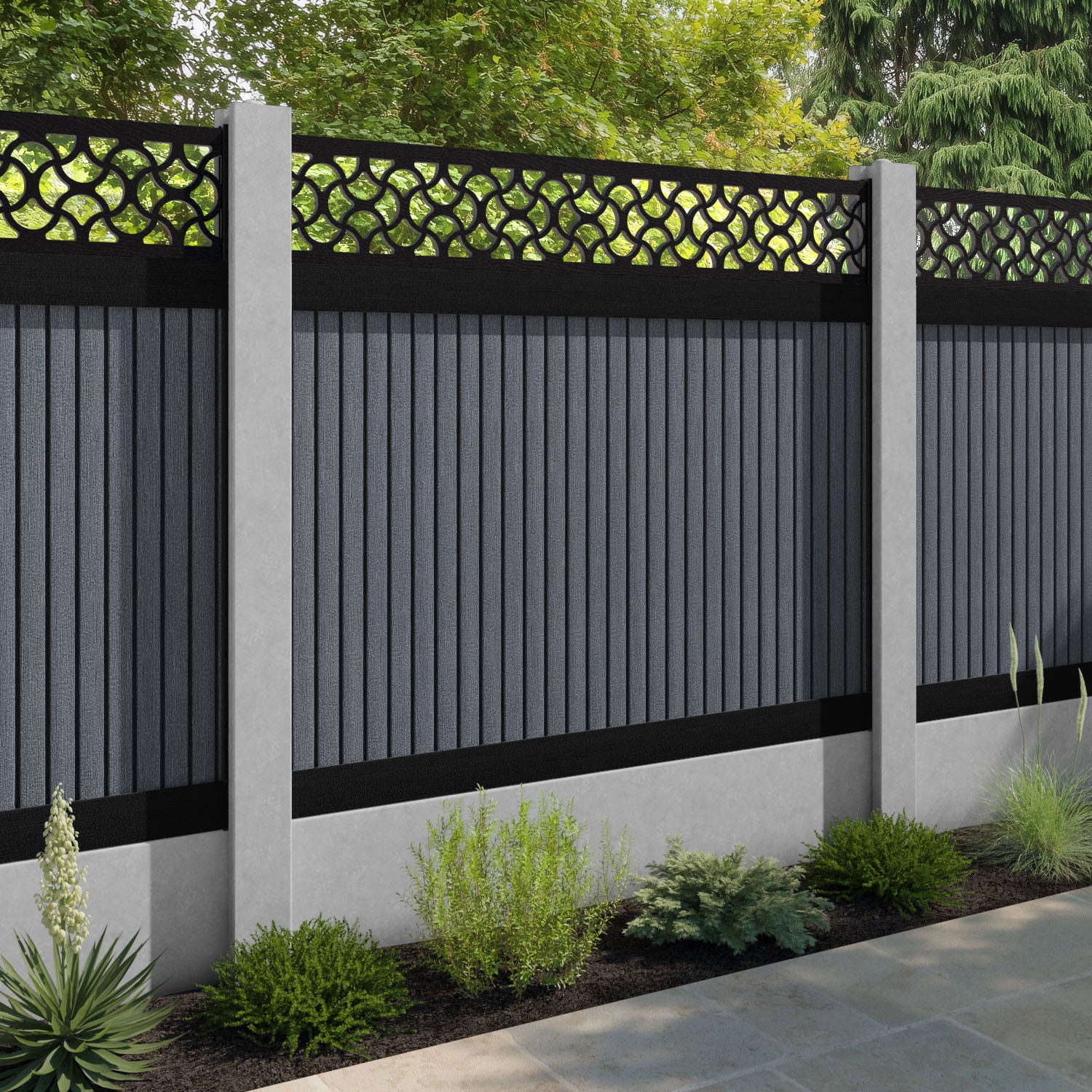 Virtis Vida Fence Panel - Anthracite - for existing concrete posts