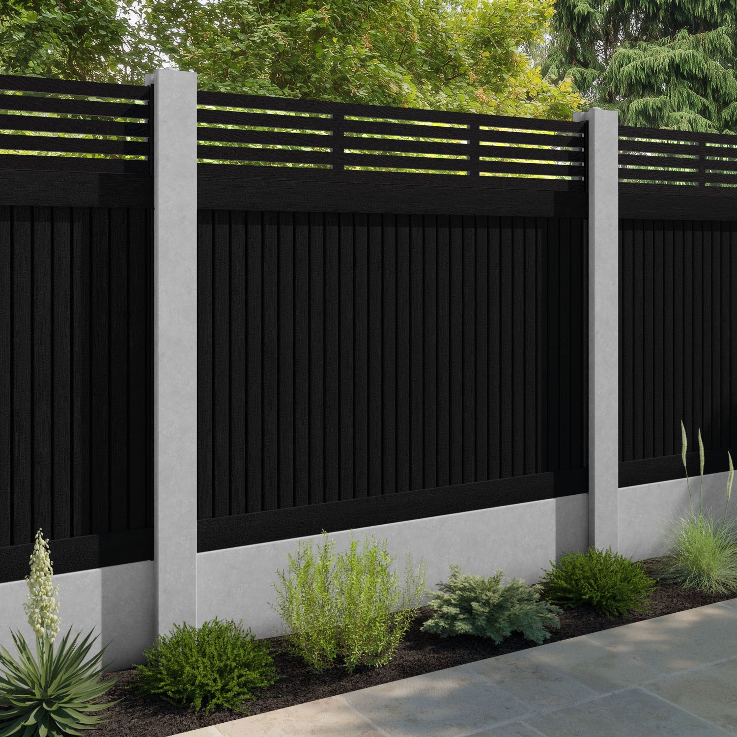 Virtis Aspen Fence Panel - Black - for existing concrete posts