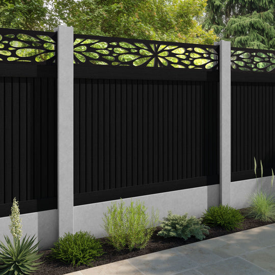 Virtis Blossom Fence Panel - Black - for existing concrete posts
