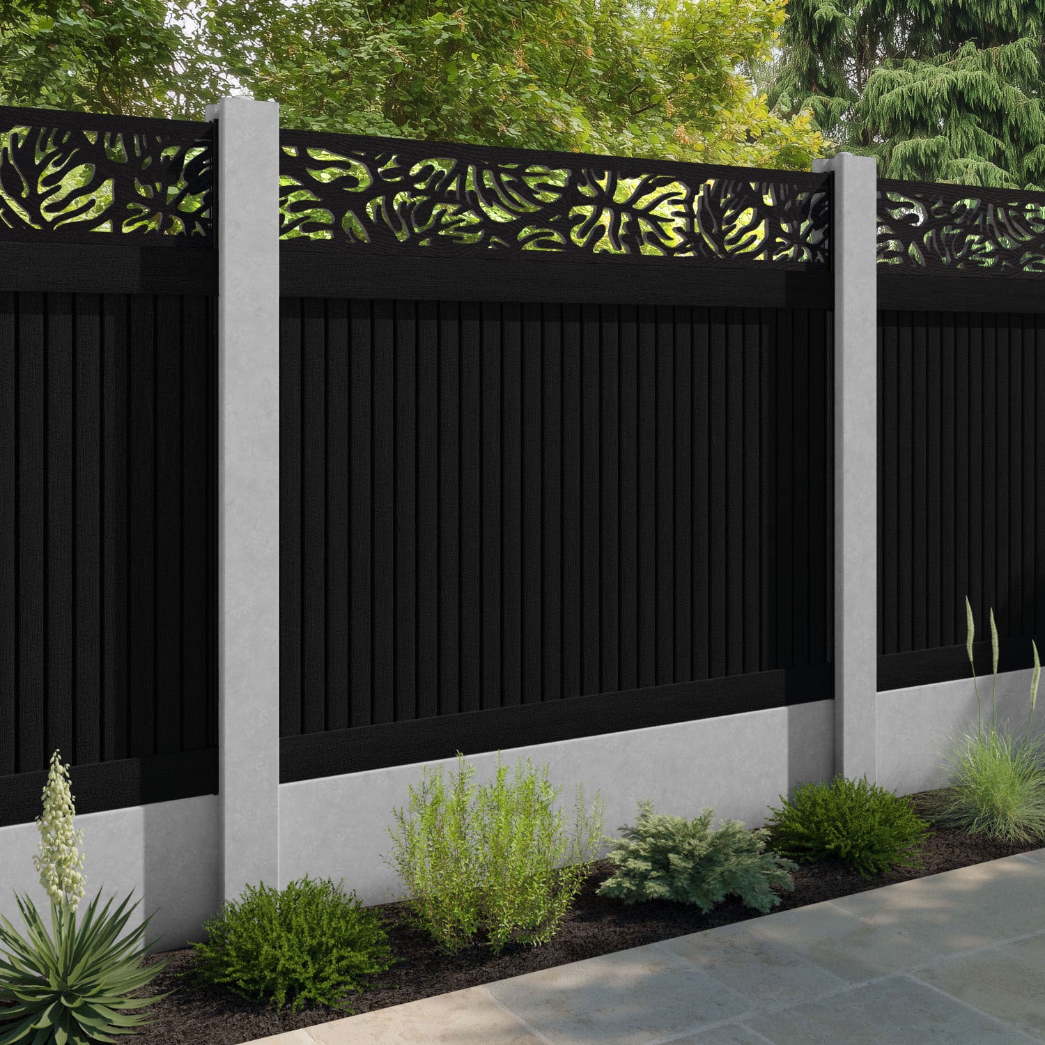 Virtis Botanic Fence Panel - Black - for existing concrete posts