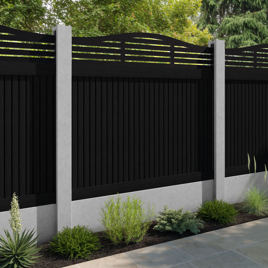 Virtis Aspen Curved Top Fence Panel - Black - for existing concrete posts