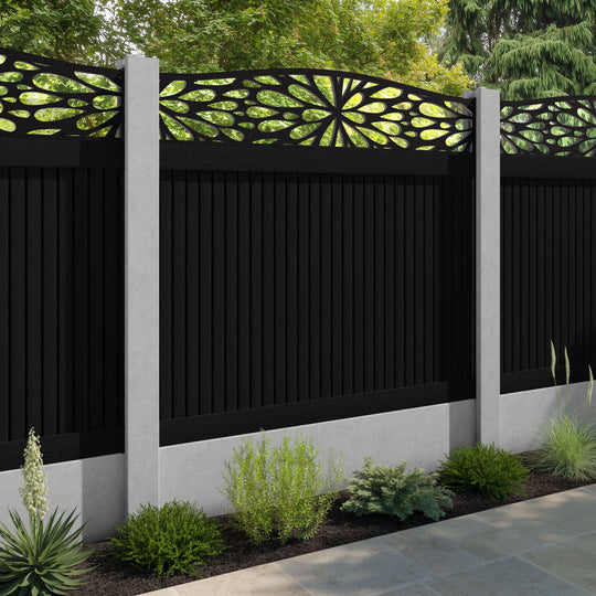 Virtis Blossom Curved Top Fence Panel - Black - for existing concrete posts