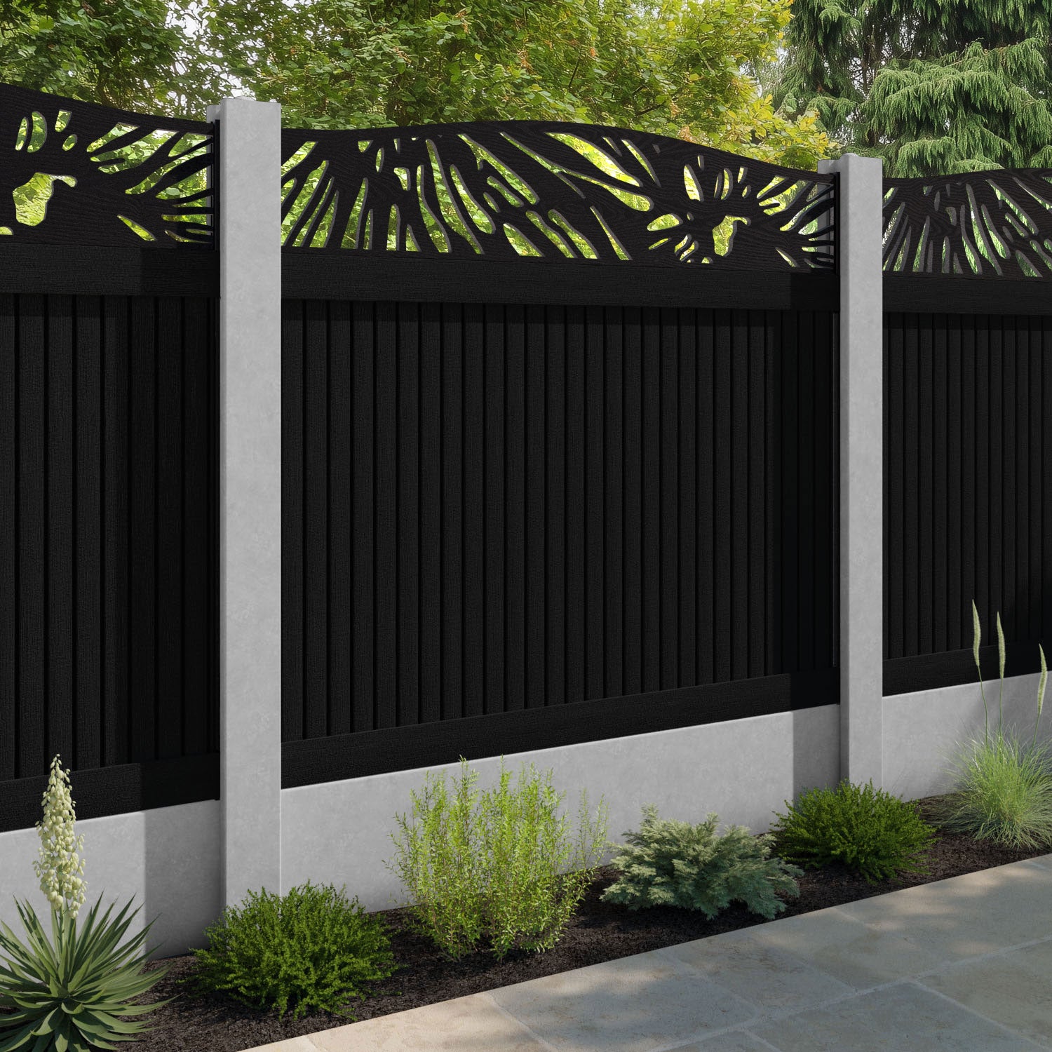 Virtis Poppy Curved Top Fence Panel - Black - for existing concrete posts