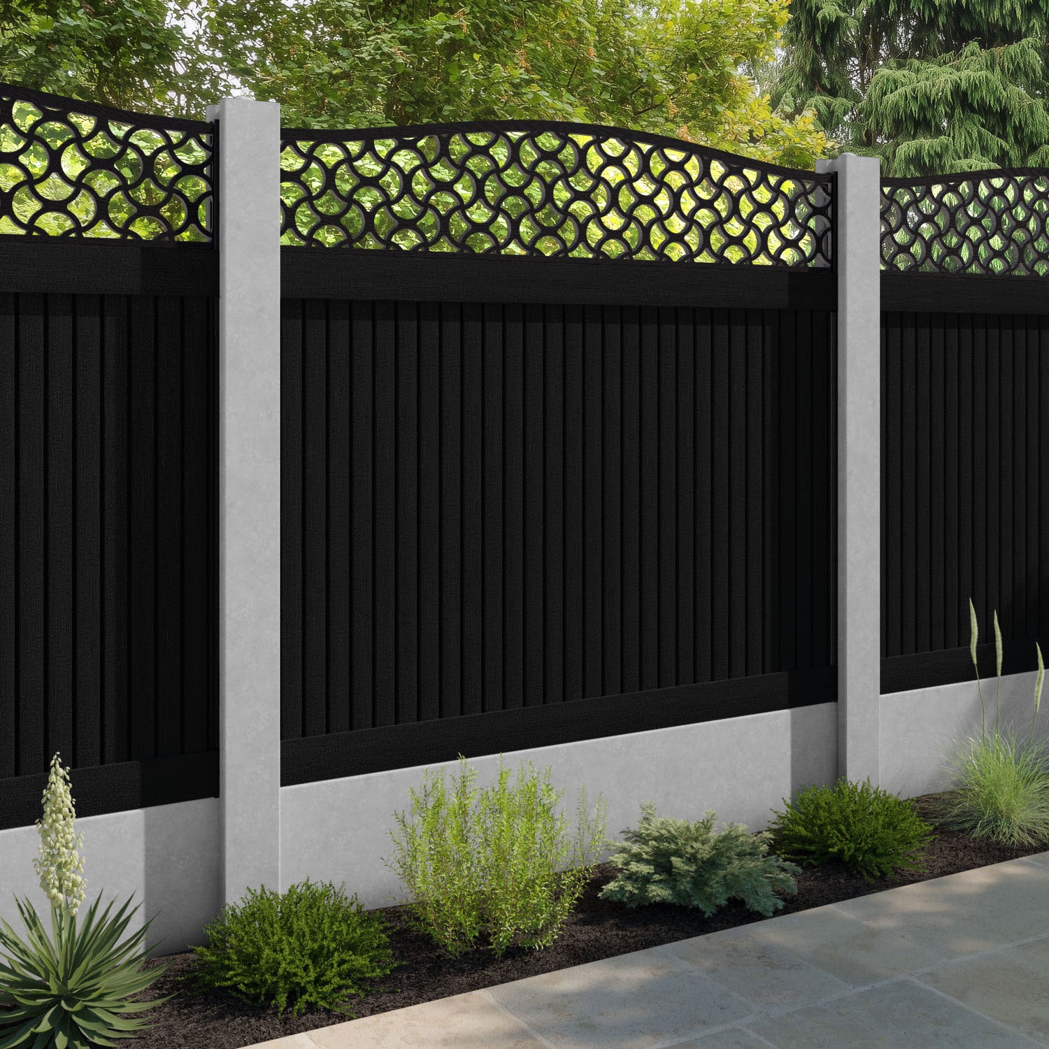 Virtis Vida Curved Top Fence Panel - Black - for existing concrete posts