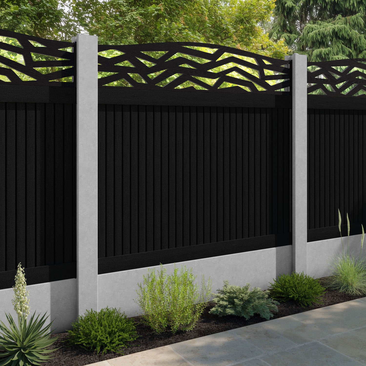 Virtis Zenith Curved Top Fence Panel - Black - for existing concrete posts