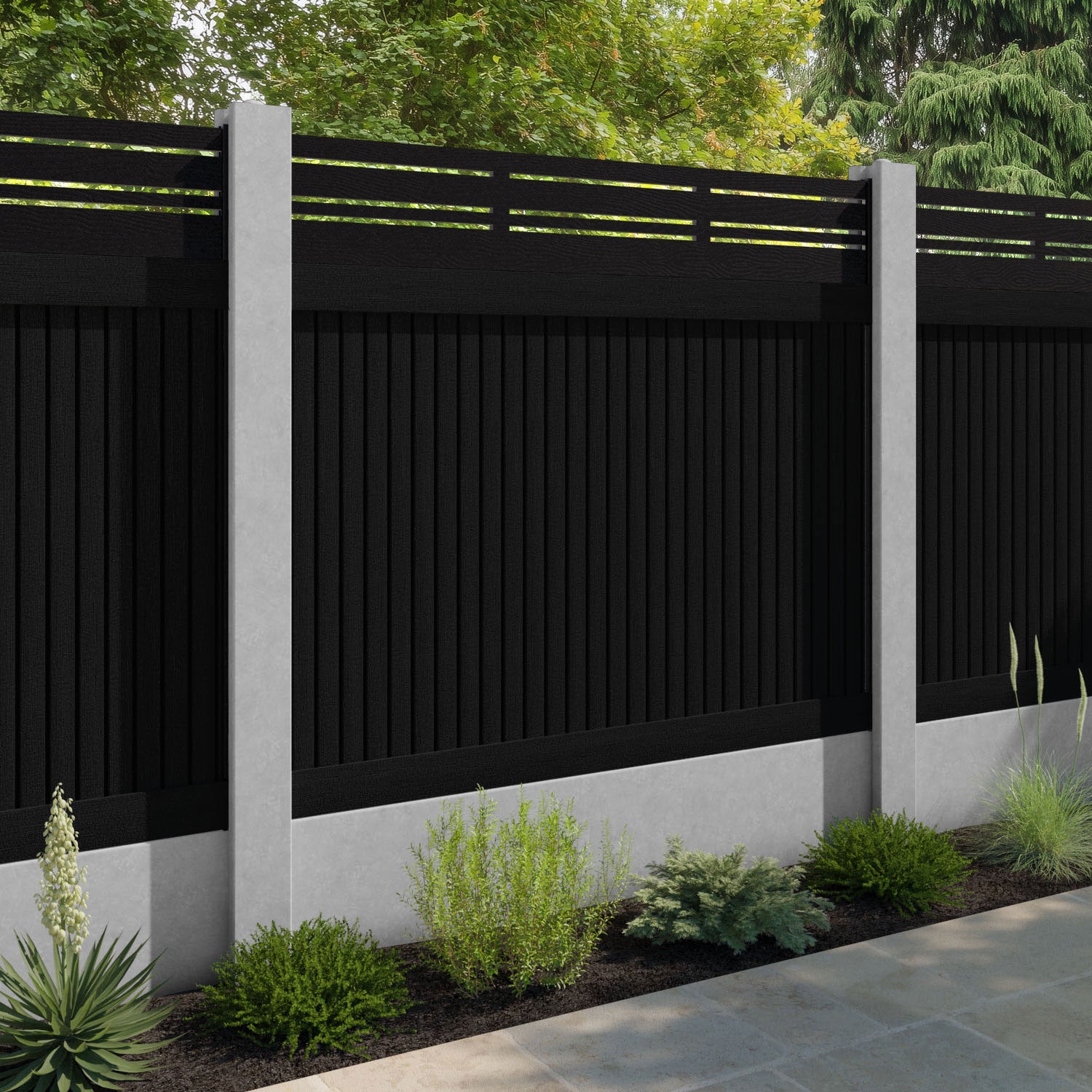 Virtis Linea Fence Panel - Black - for existing concrete posts