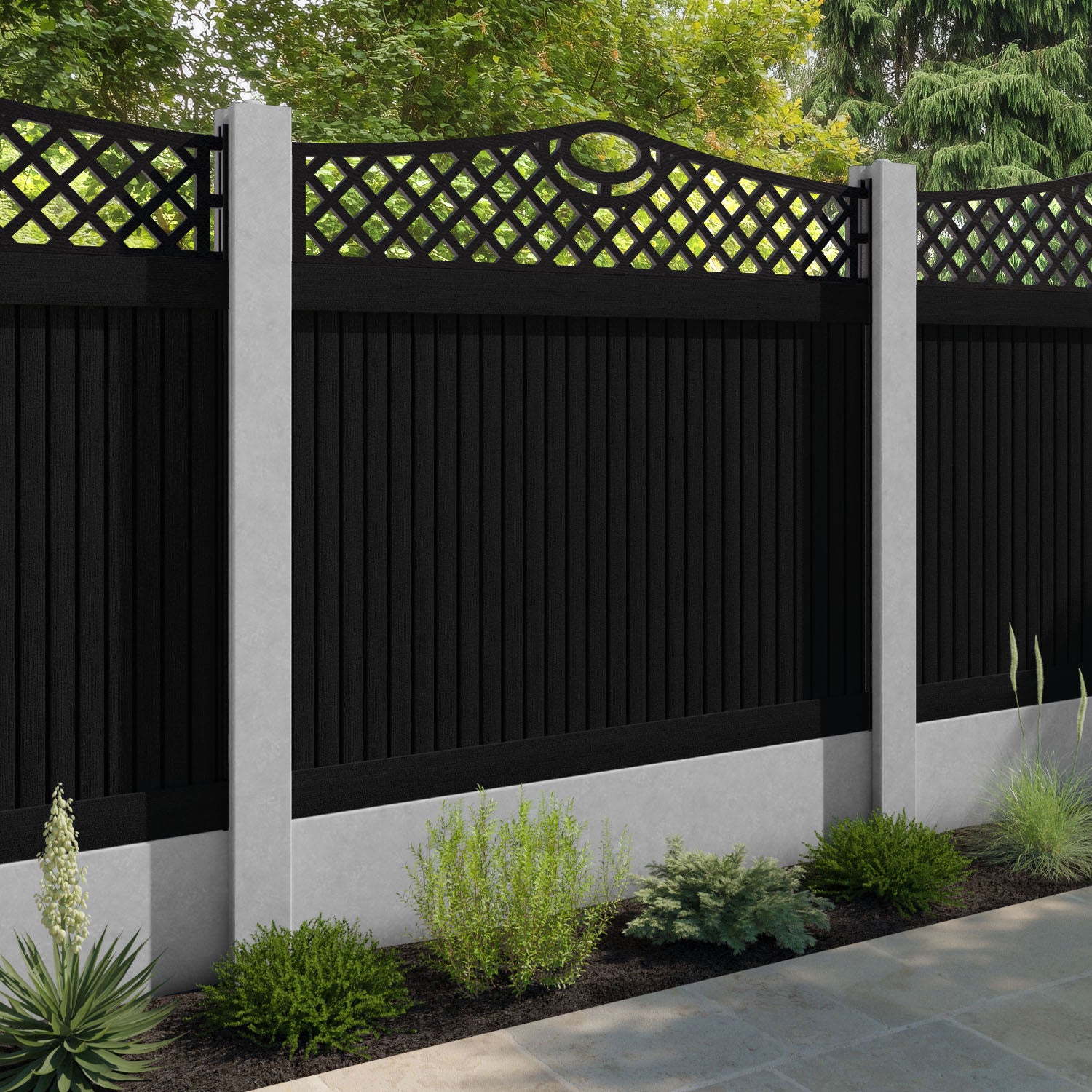 Virtis Oxford Curved Top Fence Panel - Black - for existing concrete posts