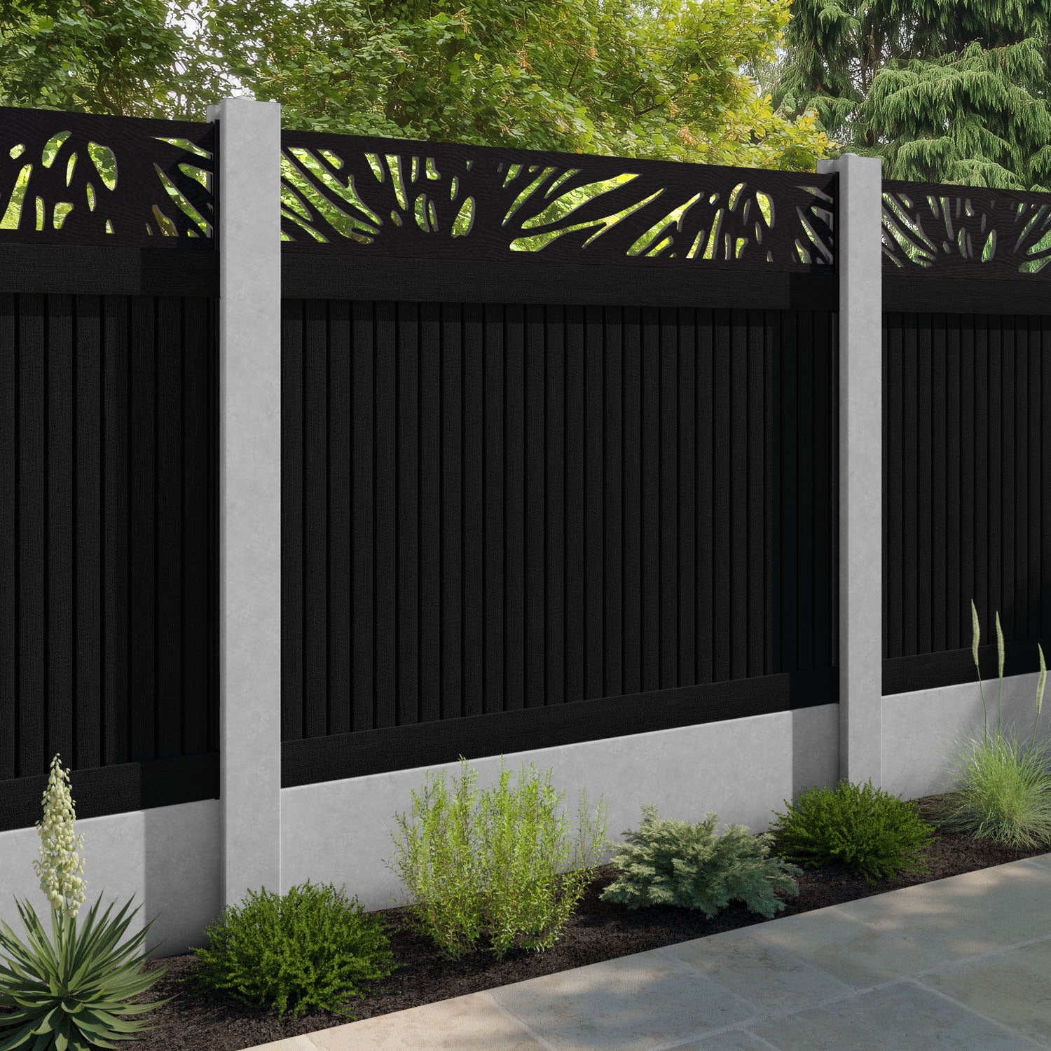 Virtis Poppy Fence Panel - Black - for existing concrete posts