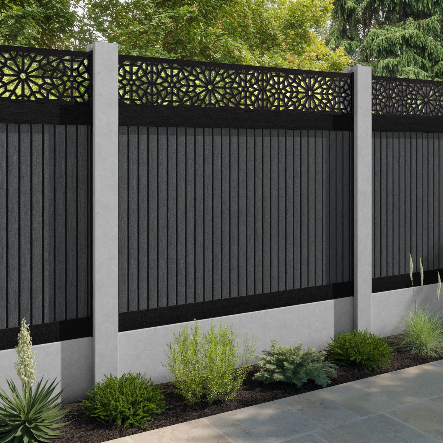 Virtis Alnara Fence Panel - Dark Grey - for existing concrete posts
