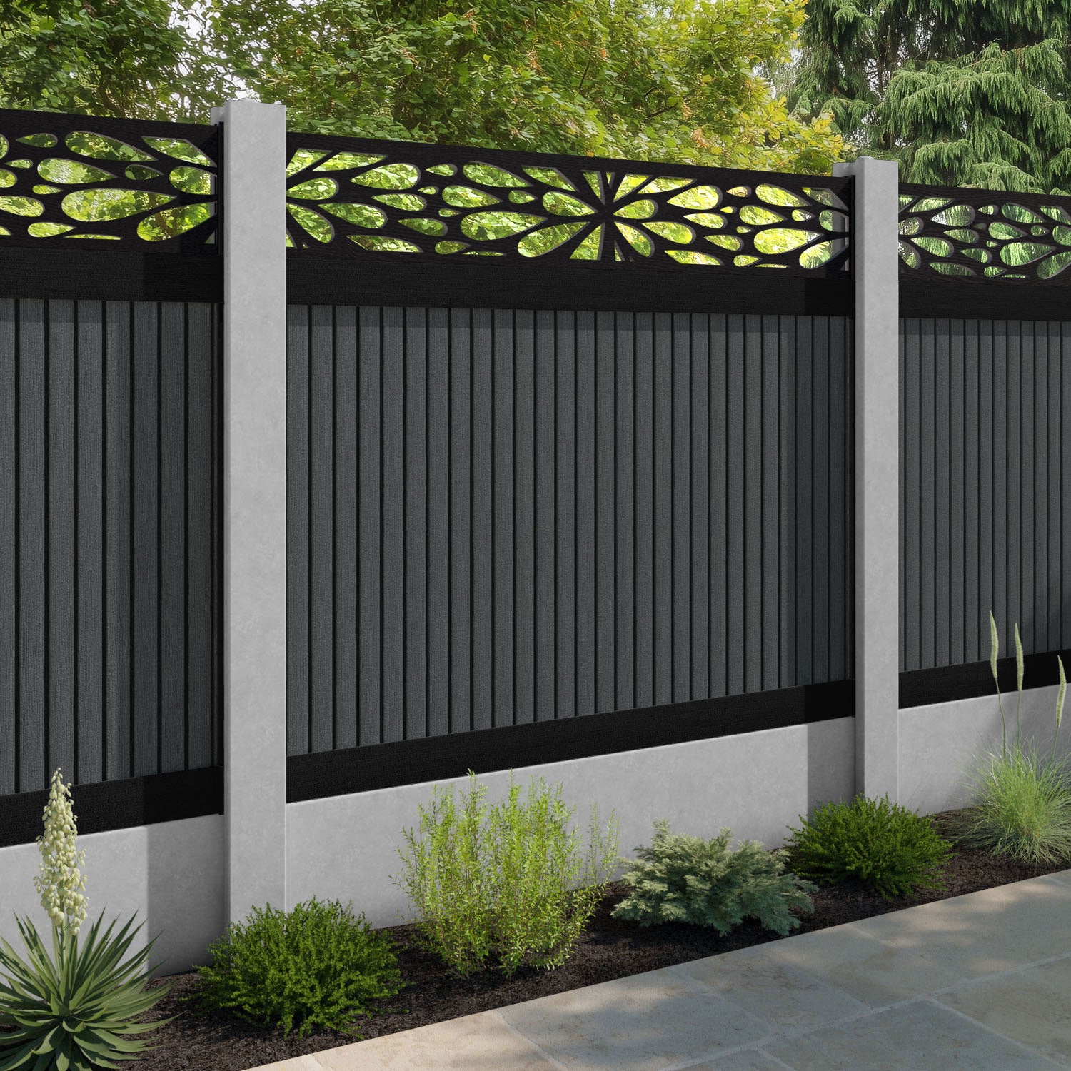Virtis Blossom Fence Panel - Dark Grey - for existing concrete posts
