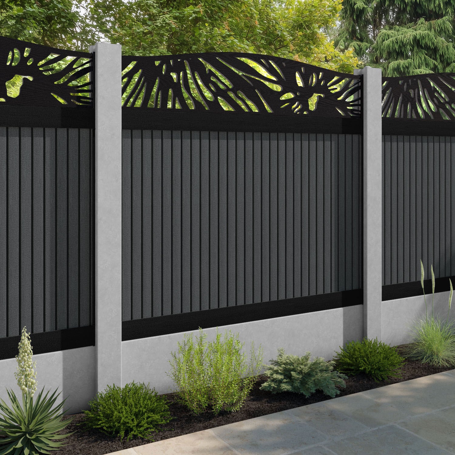 Virtis Poppy Curved Top Fence Panel - Dark Grey - for existing concrete posts