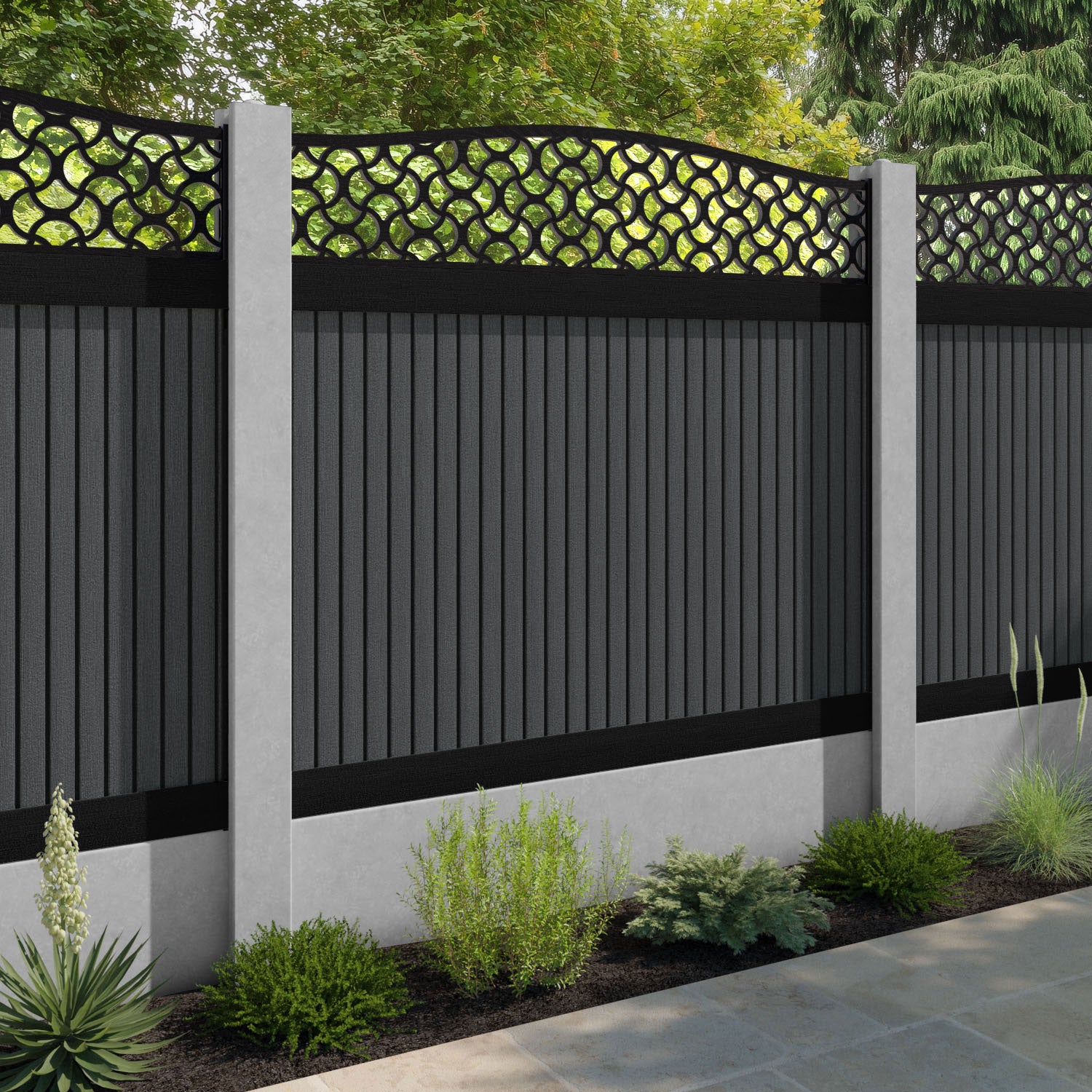 Virtis Vida Curved Top Fence Panel - Dark Grey - for existing concrete posts