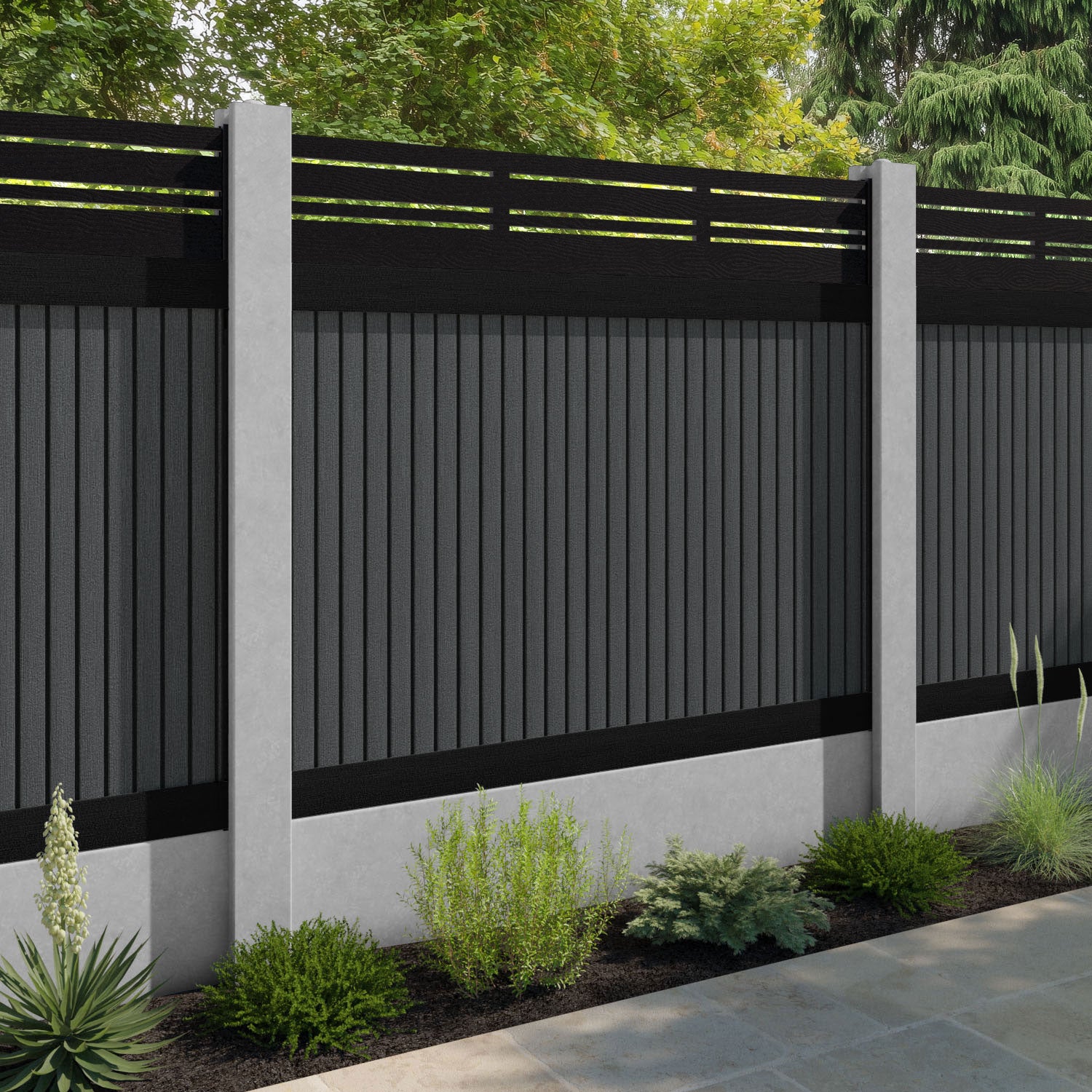 Virtis Linea Fence Panel - Dark Grey - for existing concrete posts