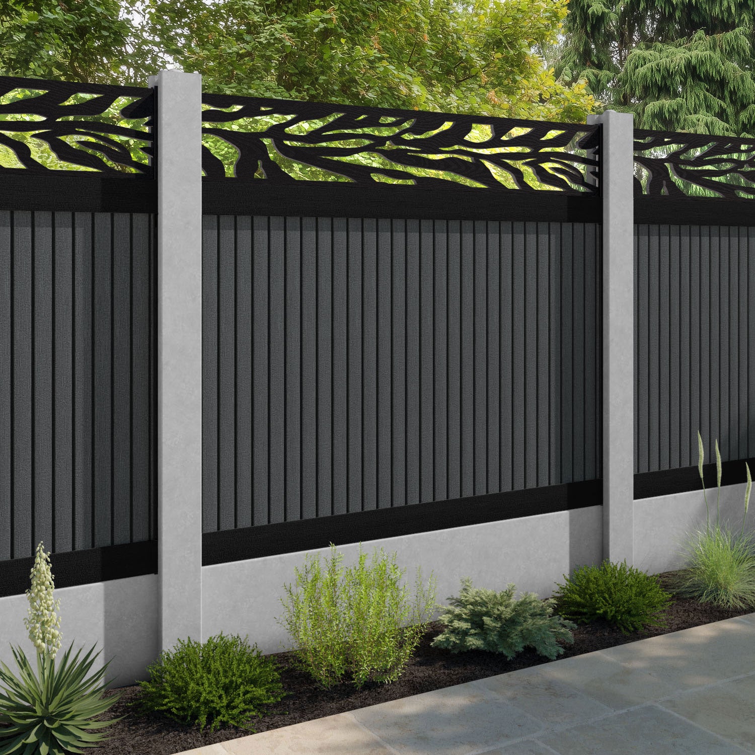 Virtis Malawi Fence Panel - Dark Grey - for existing concrete posts