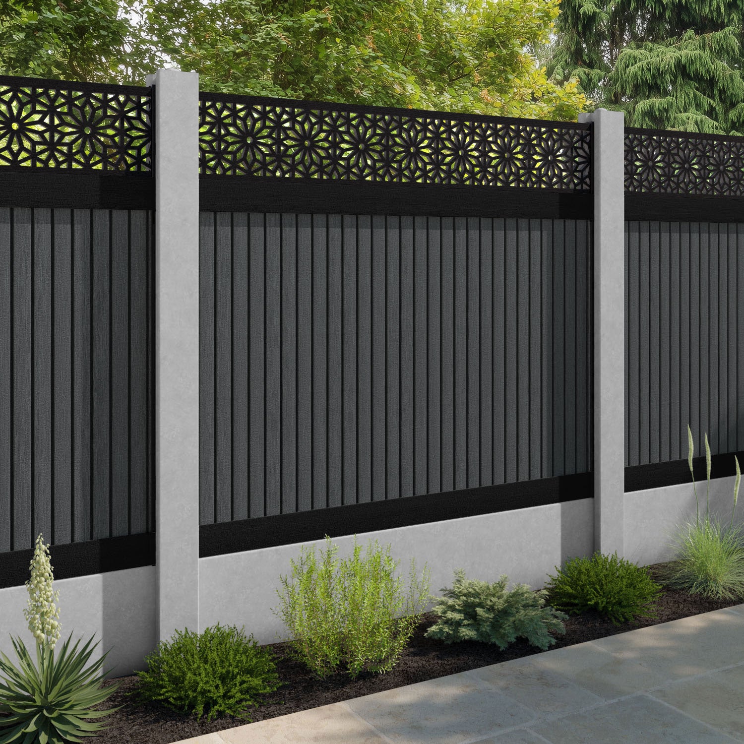 Virtis Narwa Fence Panel - Dark Grey - for existing concrete posts