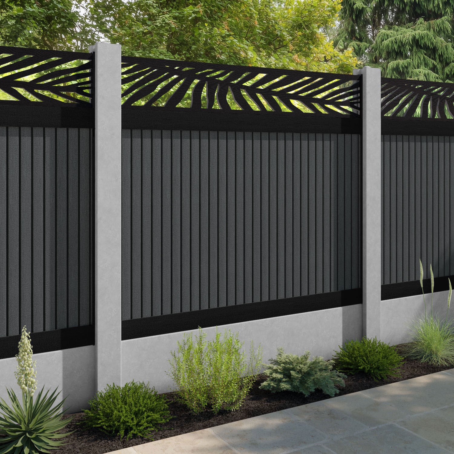 Virtis Palm Fence Panel - Dark Grey - for existing concrete posts