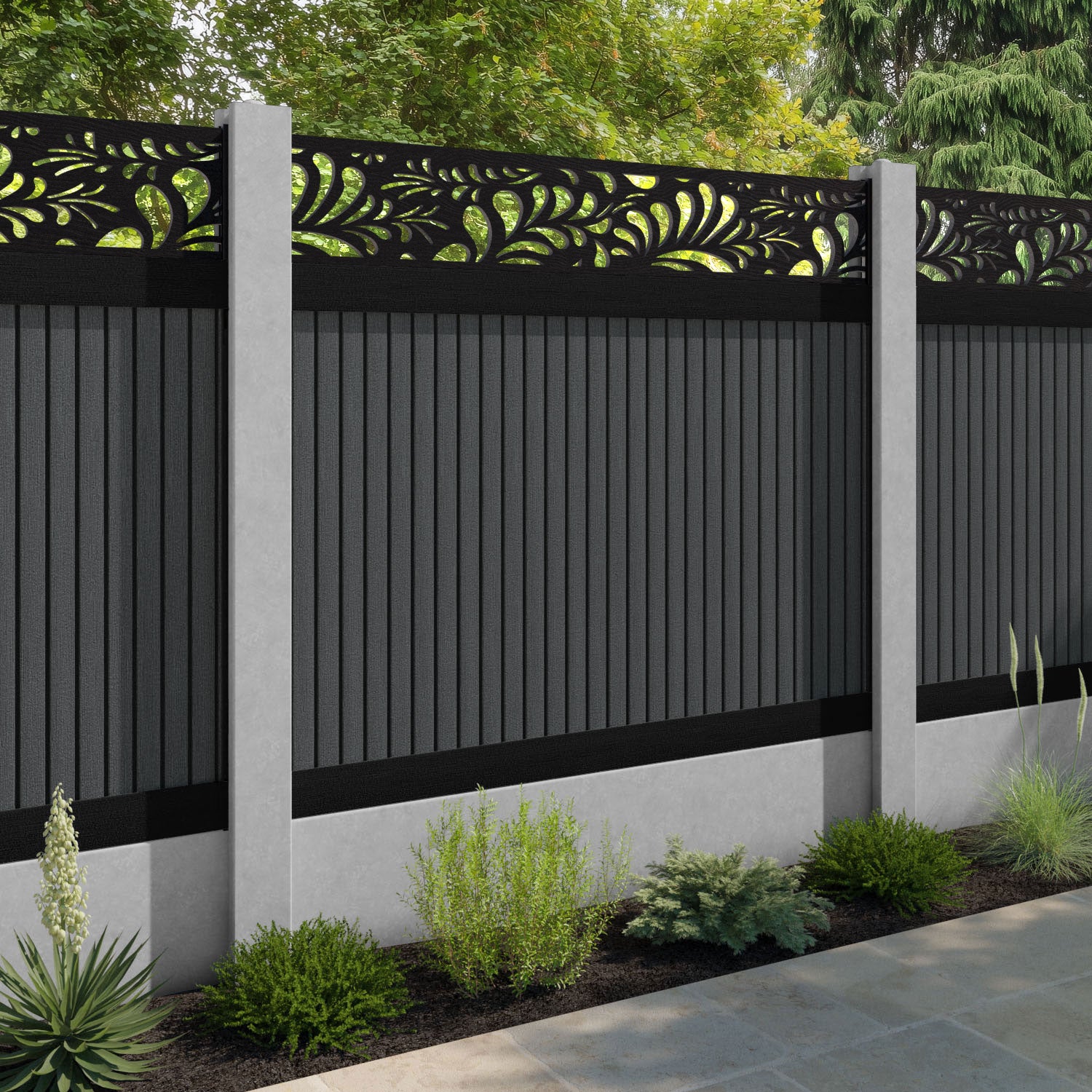Virtis Petal Fence Panel - Dark Grey - for existing concrete posts