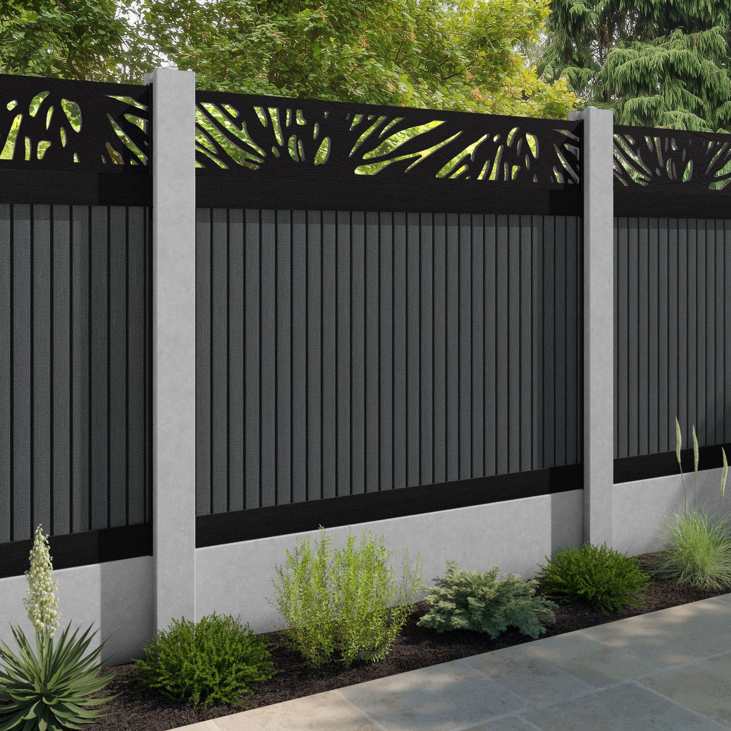 Virtis Poppy Fence Panel - Dark Grey - for existing concrete posts