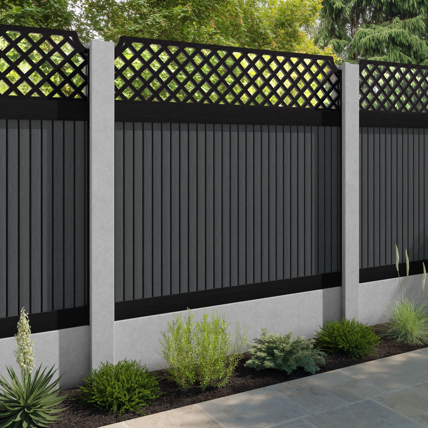 Virtis Regal Hive Fence Panel - Dark Grey - for existing concrete posts