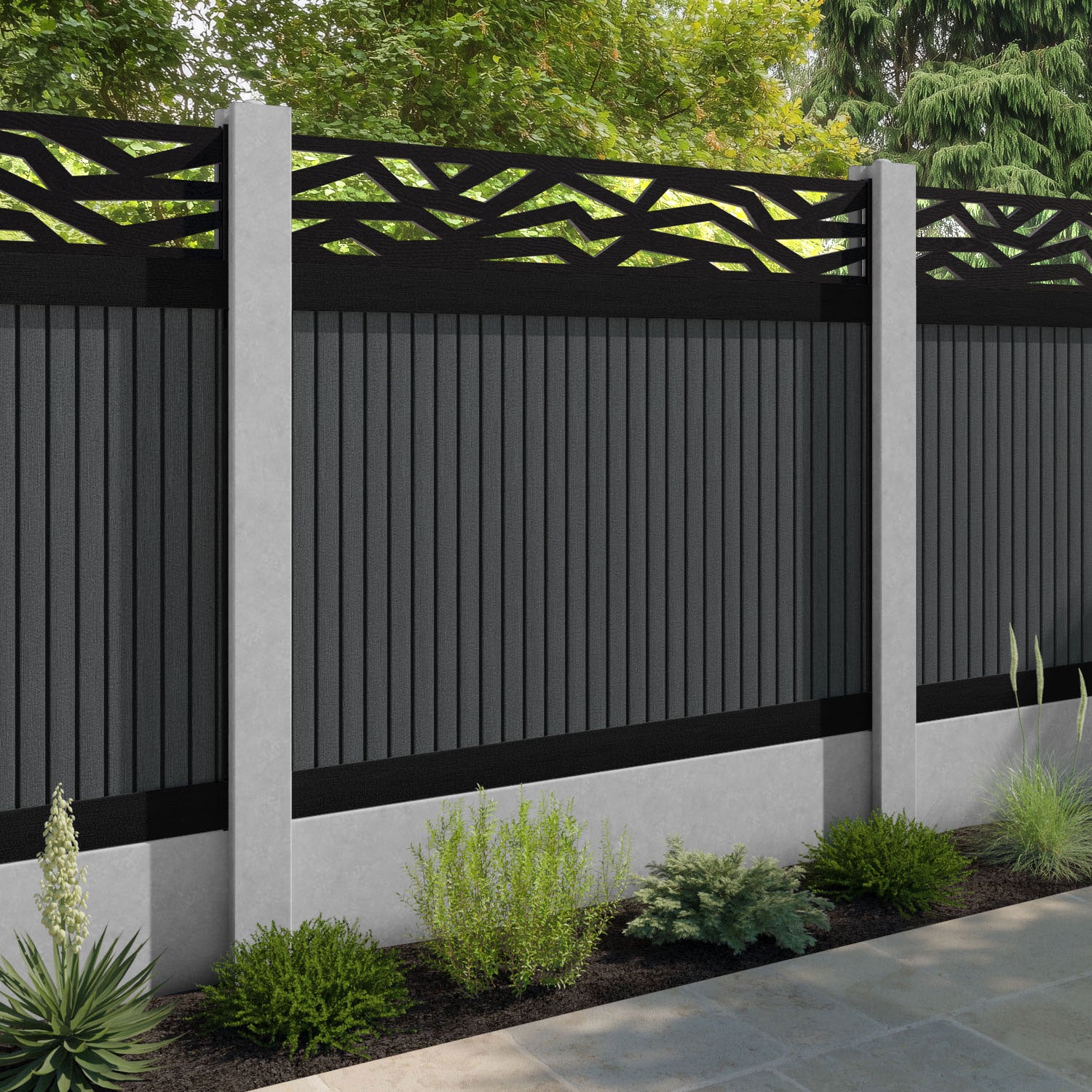 Virtis Zenith Fence Panel - Dark Grey - for existing concrete posts