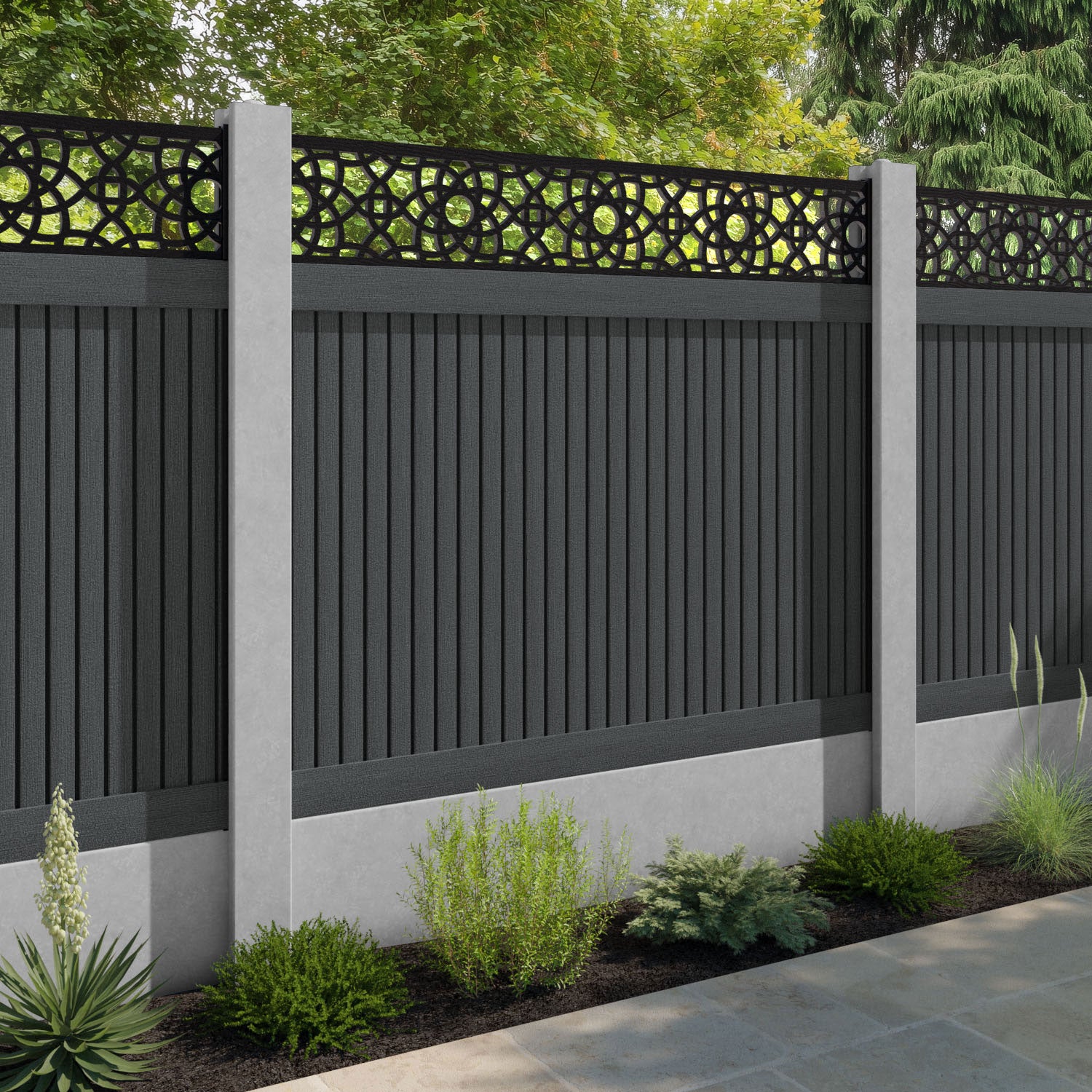 Virtis Ambar Fence Panel - Dark Grey - for existing concrete posts