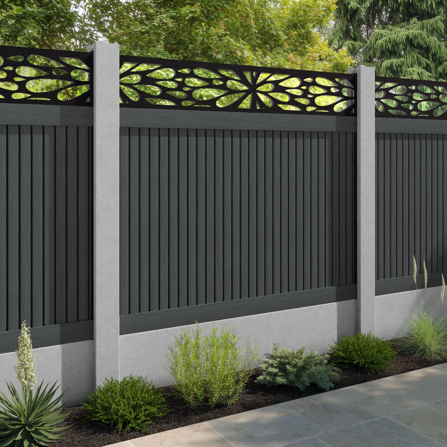 Virtis Blossom Fence Panel - Dark Grey - for existing concrete posts