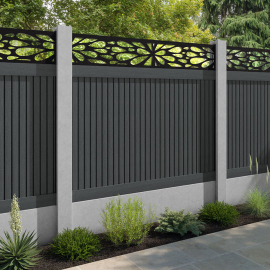 Virtis Blossom Fence Panel - Dark Grey - for existing concrete posts