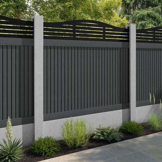 Virtis Aspen Curved Top Fence Panel - Dark Grey - for existing concrete posts