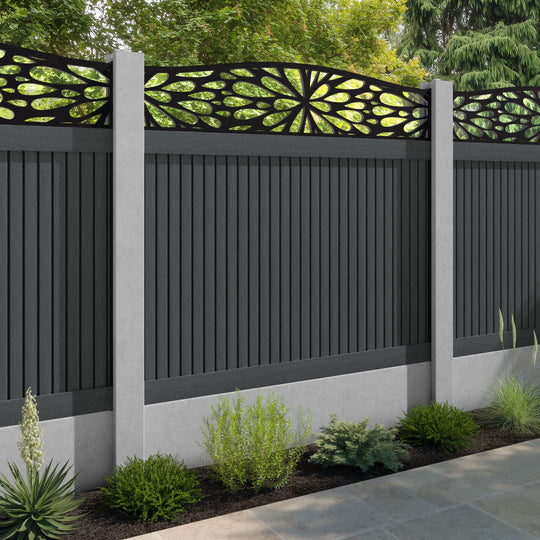 Virtis Blossom Curved Top Fence Panel - Dark Grey - for existing concrete posts