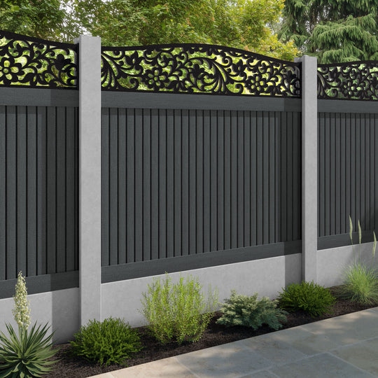 Virtis Eden Curved Top Fence Panel - Dark Grey - for existing concrete posts