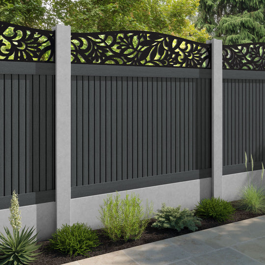 Virtis Heritage Curved Top Fence Panel - Dark Grey - for existing concrete posts