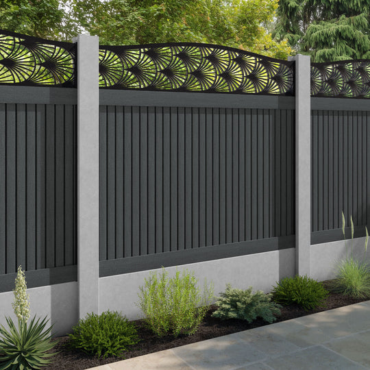 Virtis Laurel Curved Top Fence Panel - Dark Grey - for existing concrete posts