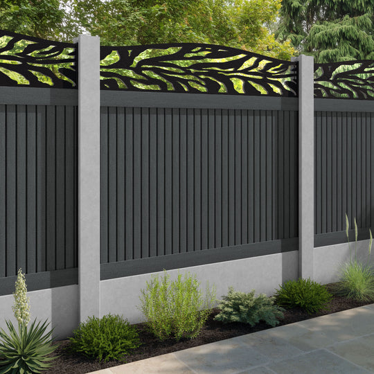 Virtis Malawi Curved Top Fence Panel - Dark Grey - for existing concrete posts
