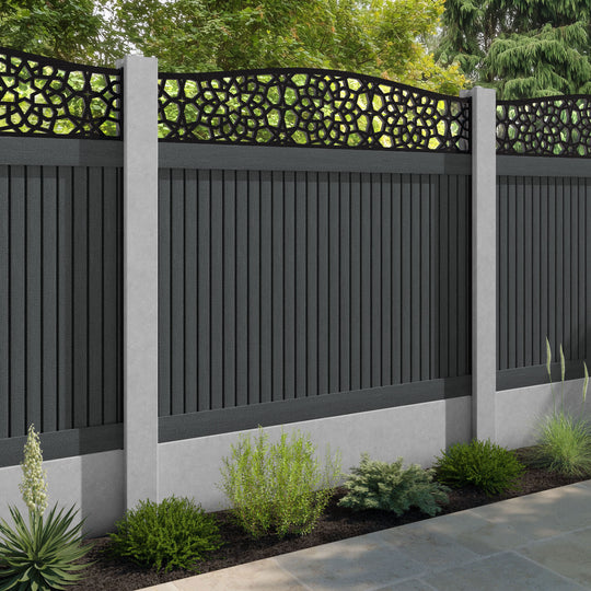 Virtis Nazira Curved Top Fence Panel - Dark Grey - for existing concrete posts
