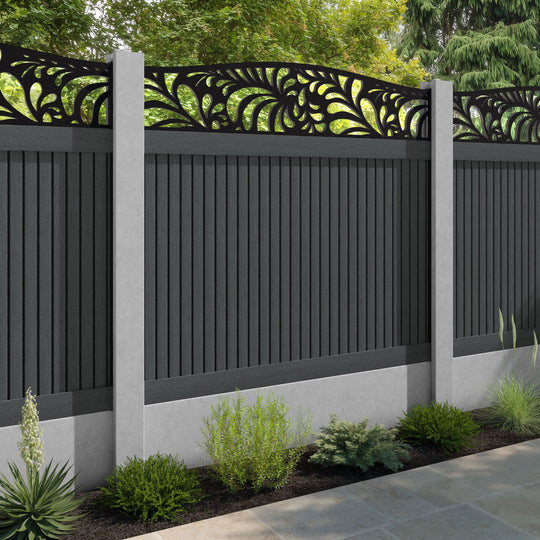 Virtis Petal Curved Top Fence Panel - Dark Grey - for existing concrete posts