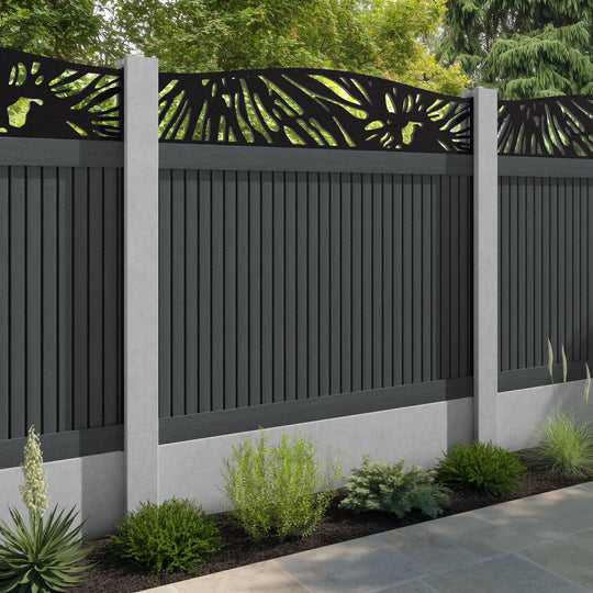 Virtis Poppy Curved Top Fence Panel - Dark Grey - for existing concrete posts