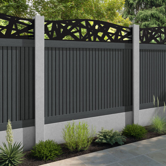 Virtis Prism Curved Top Fence Panel - Dark Grey - for existing concrete posts
