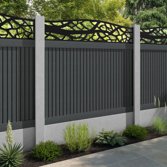 Virtis Twilight Curved Top Fence Panel - Dark Grey - for existing concrete posts