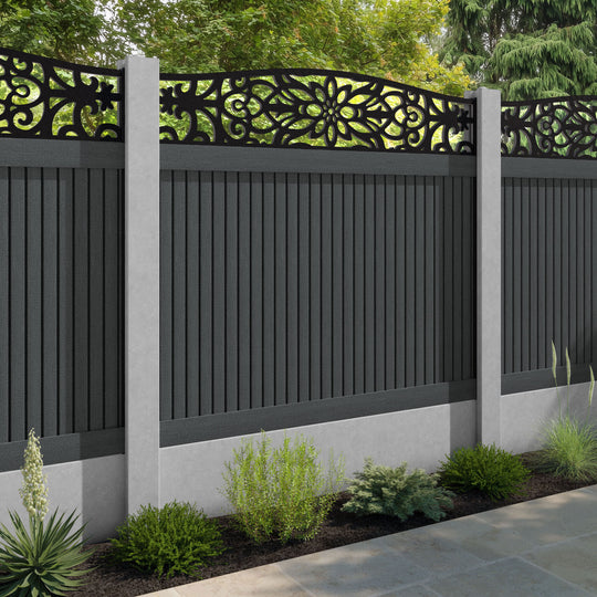 Virtis Windsor Curved Top Fence Panel - Dark Grey - for existing concrete posts