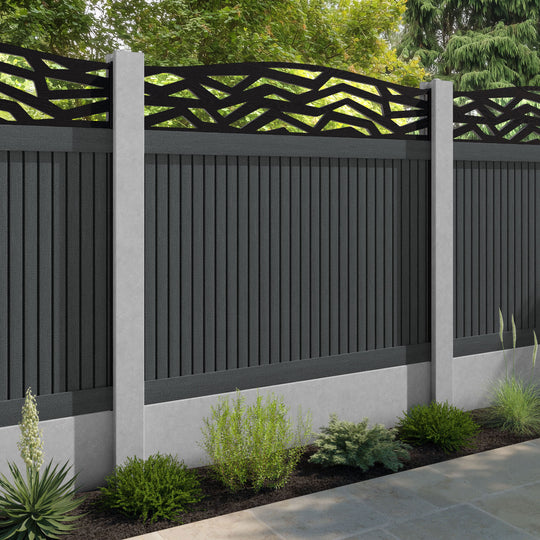 Virtis Zenith Curved Top Fence Panel - Dark Grey - for existing concrete posts