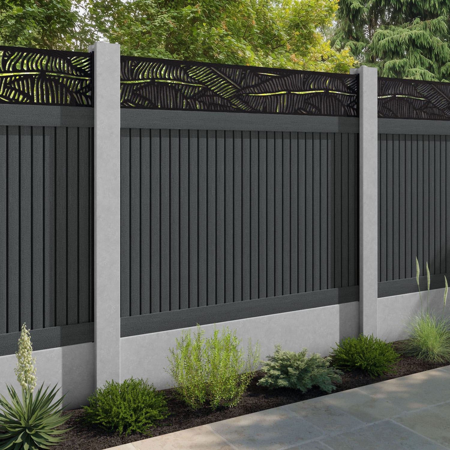 Virtis Feather Fence Panel - Dark Grey - for existing concrete posts