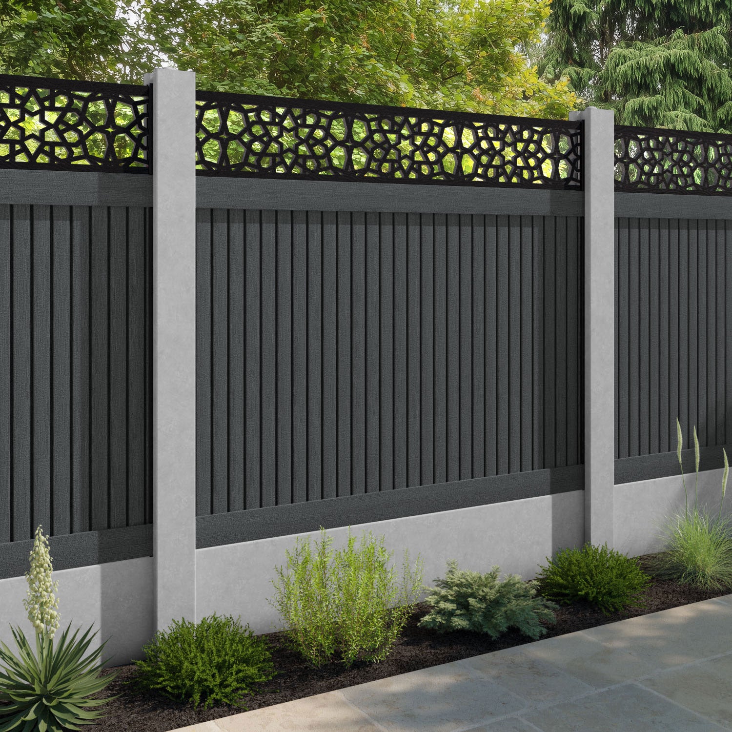 Virtis Nazira Fence Panel - Dark Grey - for existing concrete posts
