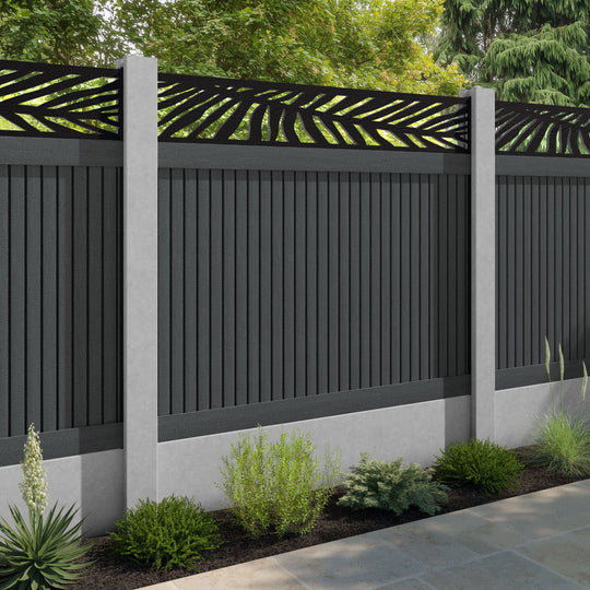 Virtis Palm Fence Panel - Dark Grey - for existing concrete posts