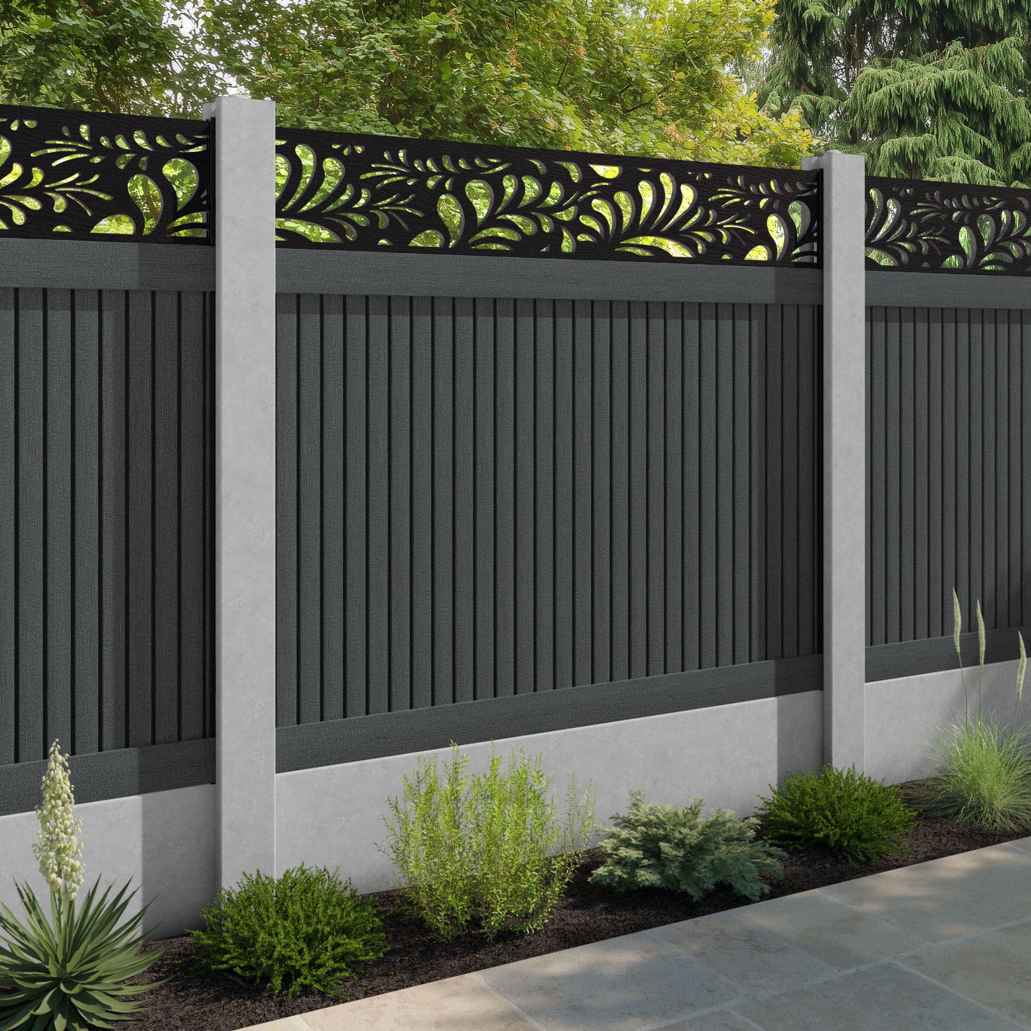 Virtis Petal Fence Panel - Dark Grey - for existing concrete posts