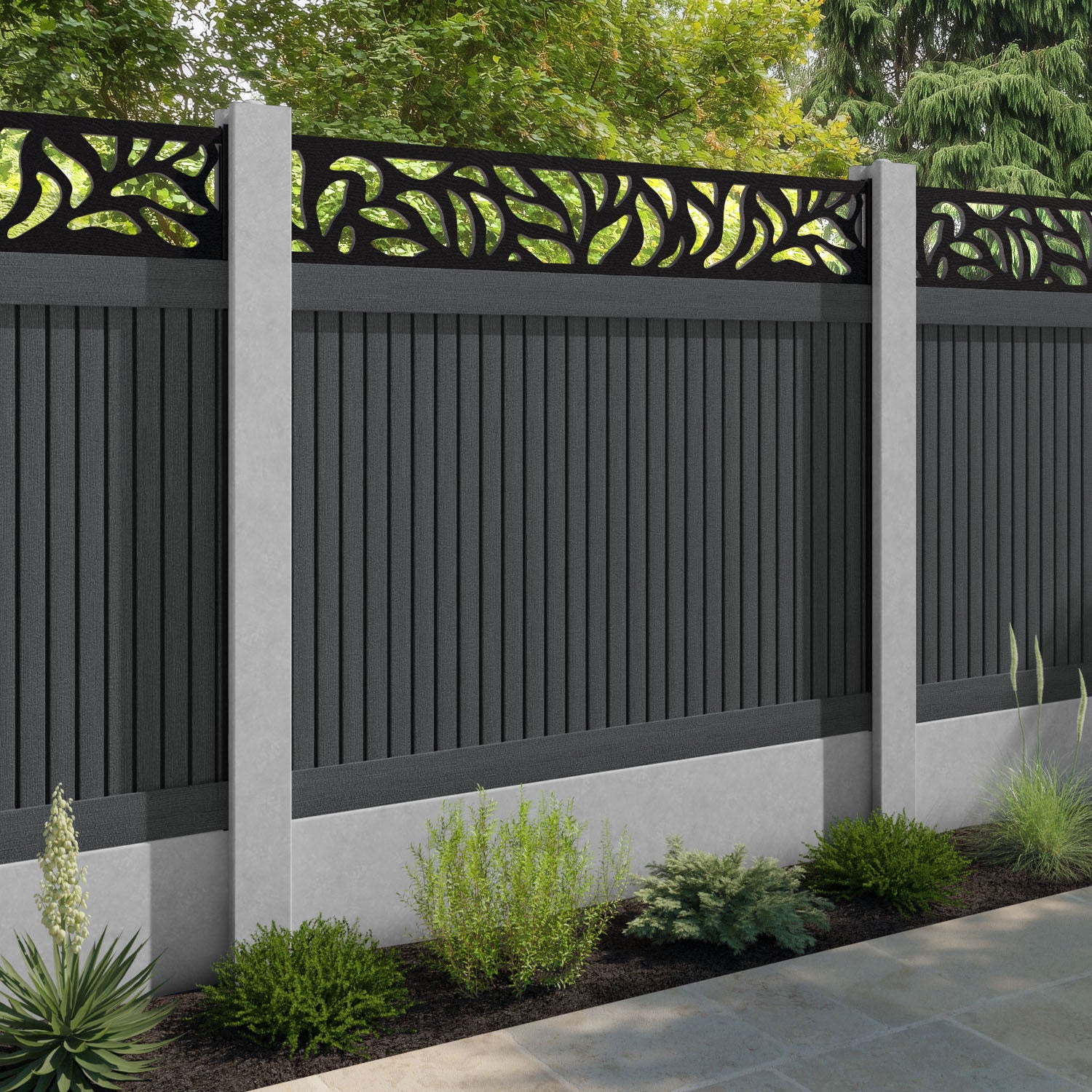Virtis Plume Fence Panel - Dark Grey - for existing concrete posts