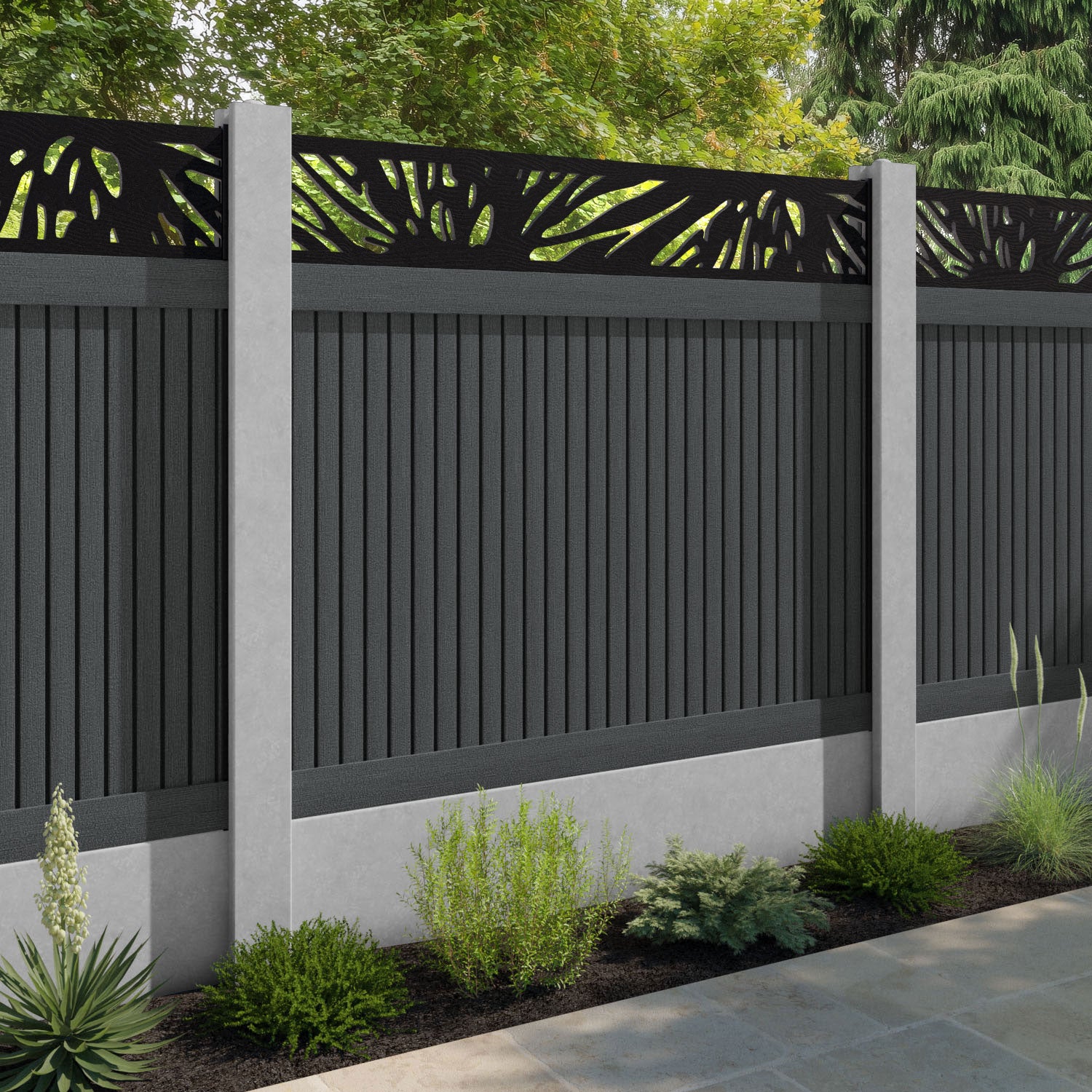 Virtis Poppy Fence Panel - Dark Grey - for existing concrete posts